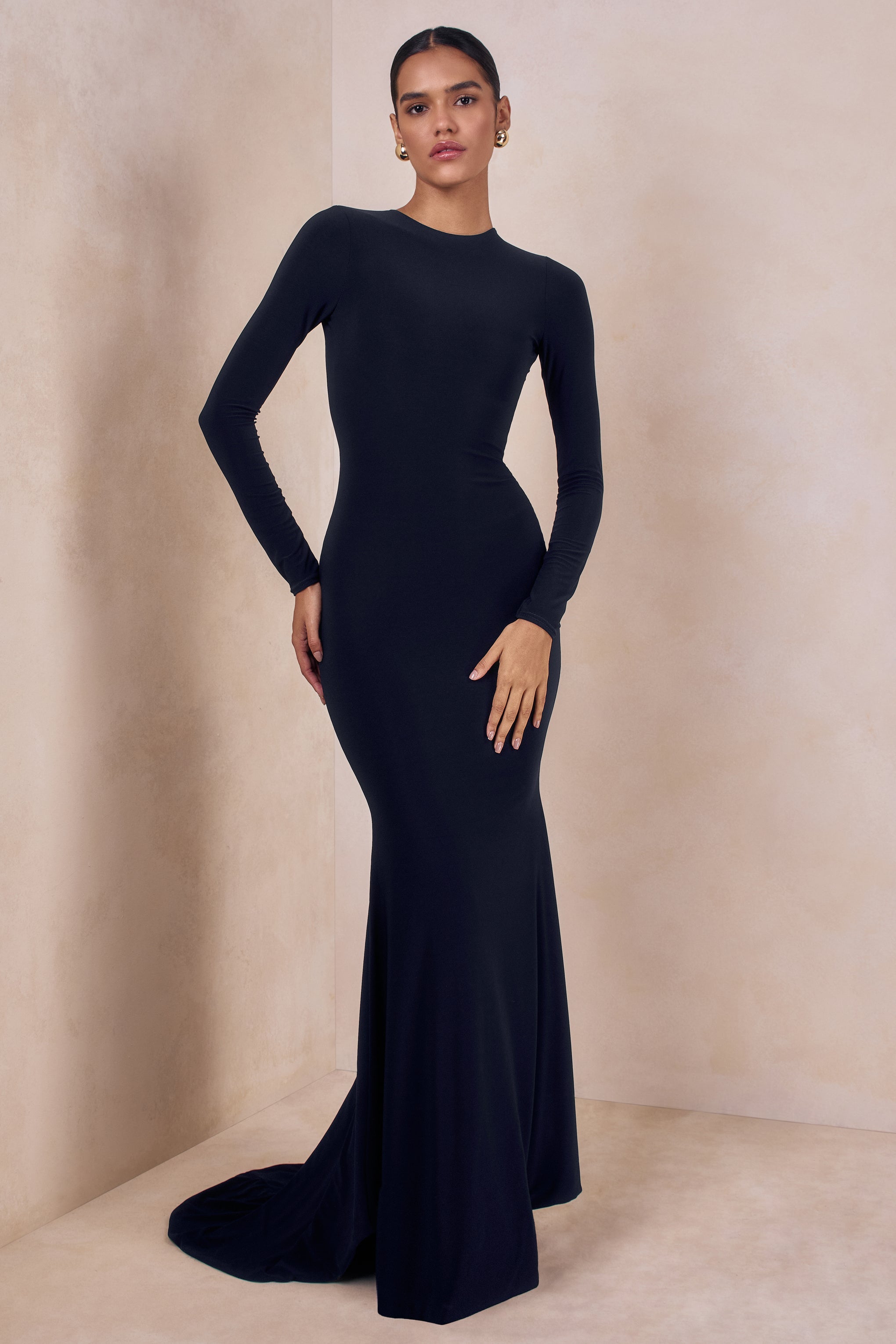 One Step Ahead | Navy Long Sleeve Backless Fishtail Maxi Dress
