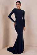 One Step Ahead | Navy Long Sleeve Backless Fishtail Maxi Dress