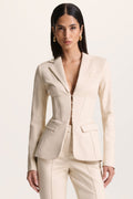 Unbeaten | Cream Plunge Corset Waist Blazer