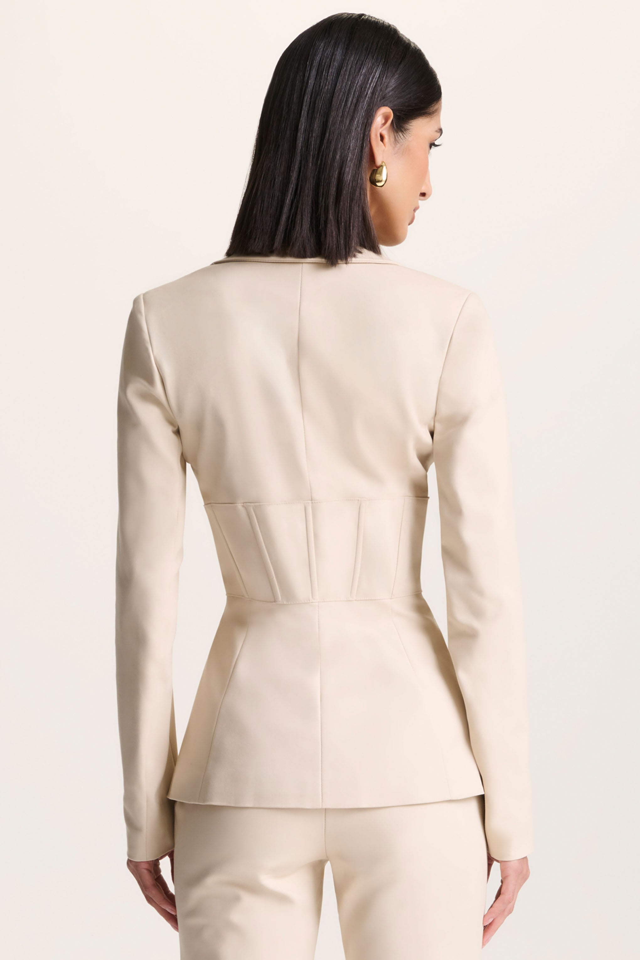 Unbeaten | Cream Plunge Corset Waist Blazer