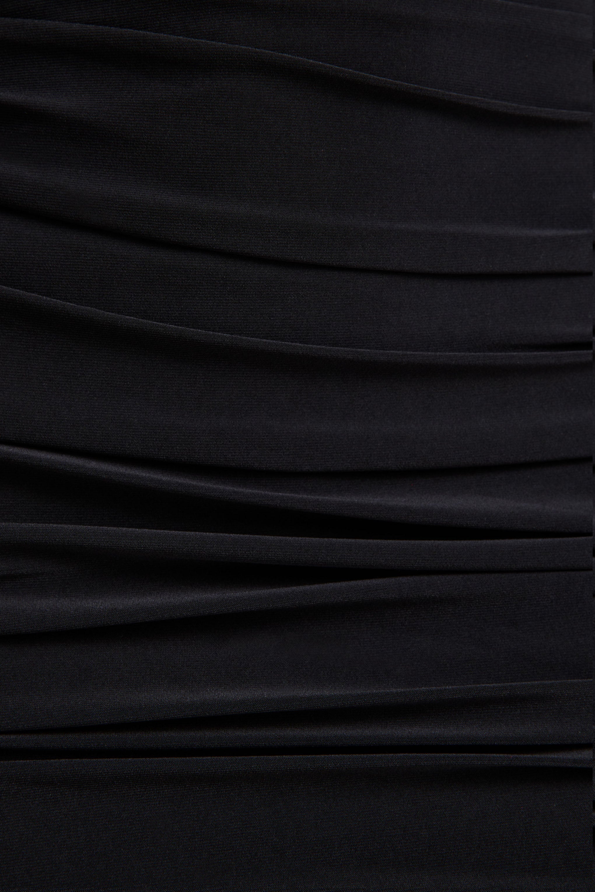 Yara | Black One Shoulder Cape Ruched Midi Dress