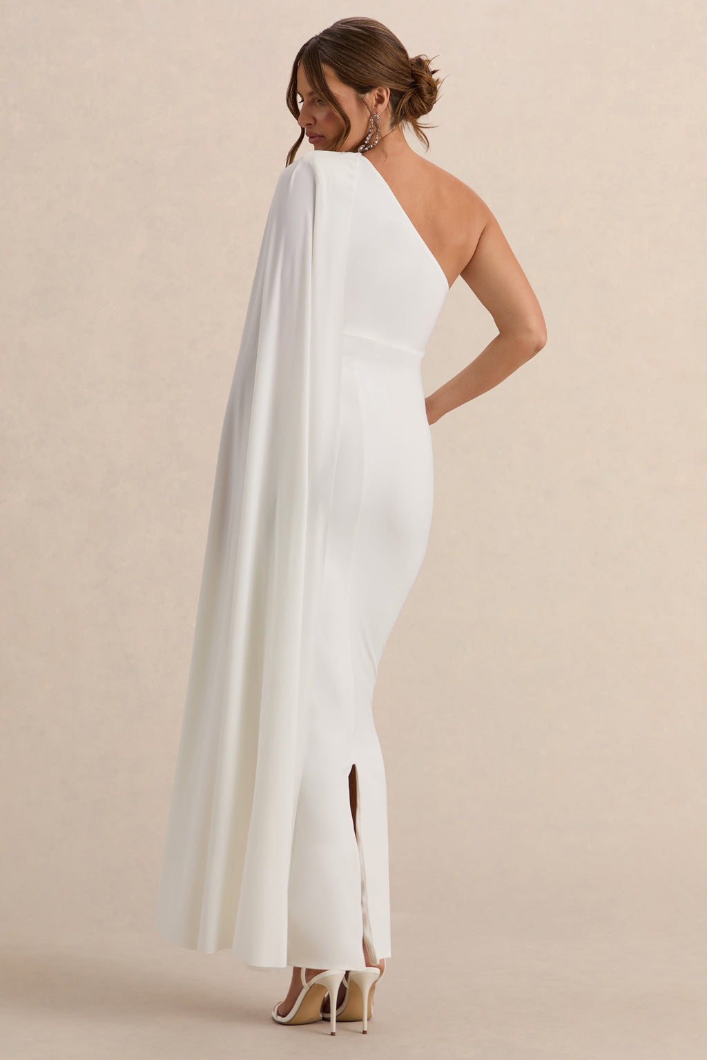 Amaryllis | White Maternity One Shoulder Maxi Dress with Cape Sleeve
