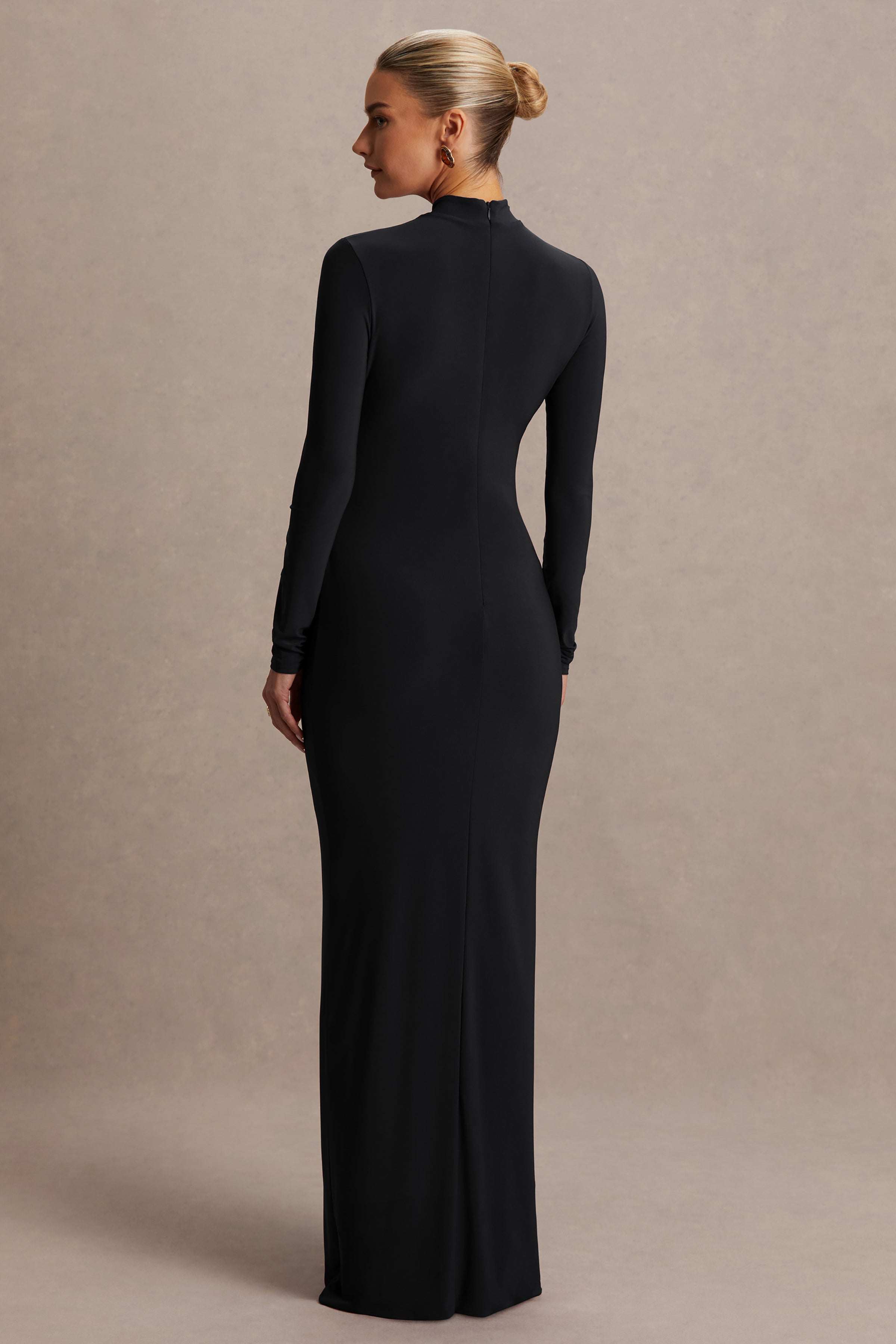 Alejandra | Black Maternity Long Sleeve High Neck Maxi Dress