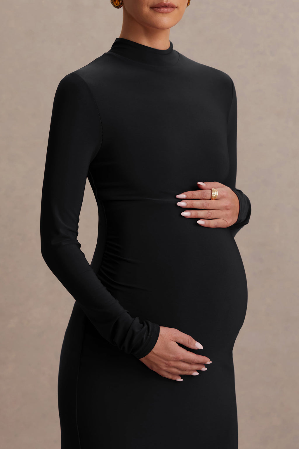 Alejandra | Black Maternity Long Sleeve High Neck Maxi Dress