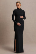 Alejandra | Black Maternity Long Sleeve High Neck Maxi Dress