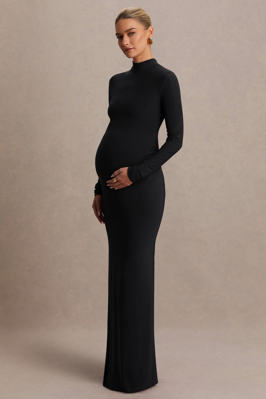 Alejandra | Black Maternity Long Sleeve High Neck Maxi Dress