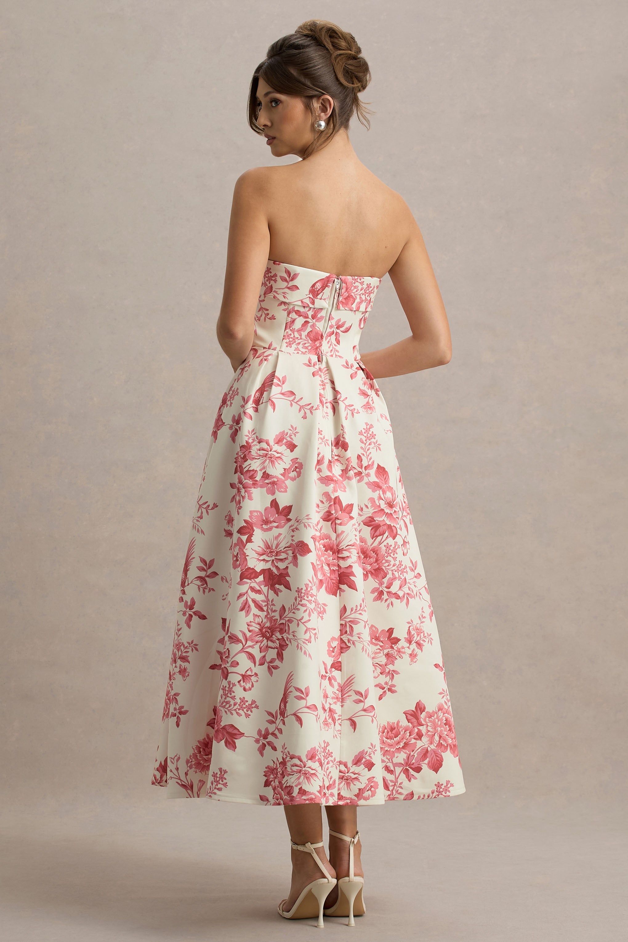 Annalise | Pink Porcelain Print Bandeau Skater Midi Dress