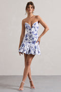 Koko | Floral Print Sweetheart Mini Dress With Ruffle Hem