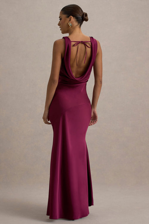 Alesso | Burgundy Satin Cowl-Neck Slip-Maxi Dress