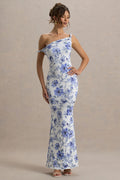 Lita | Blue Floral Print Twisted Asymmetric Maxi Dress