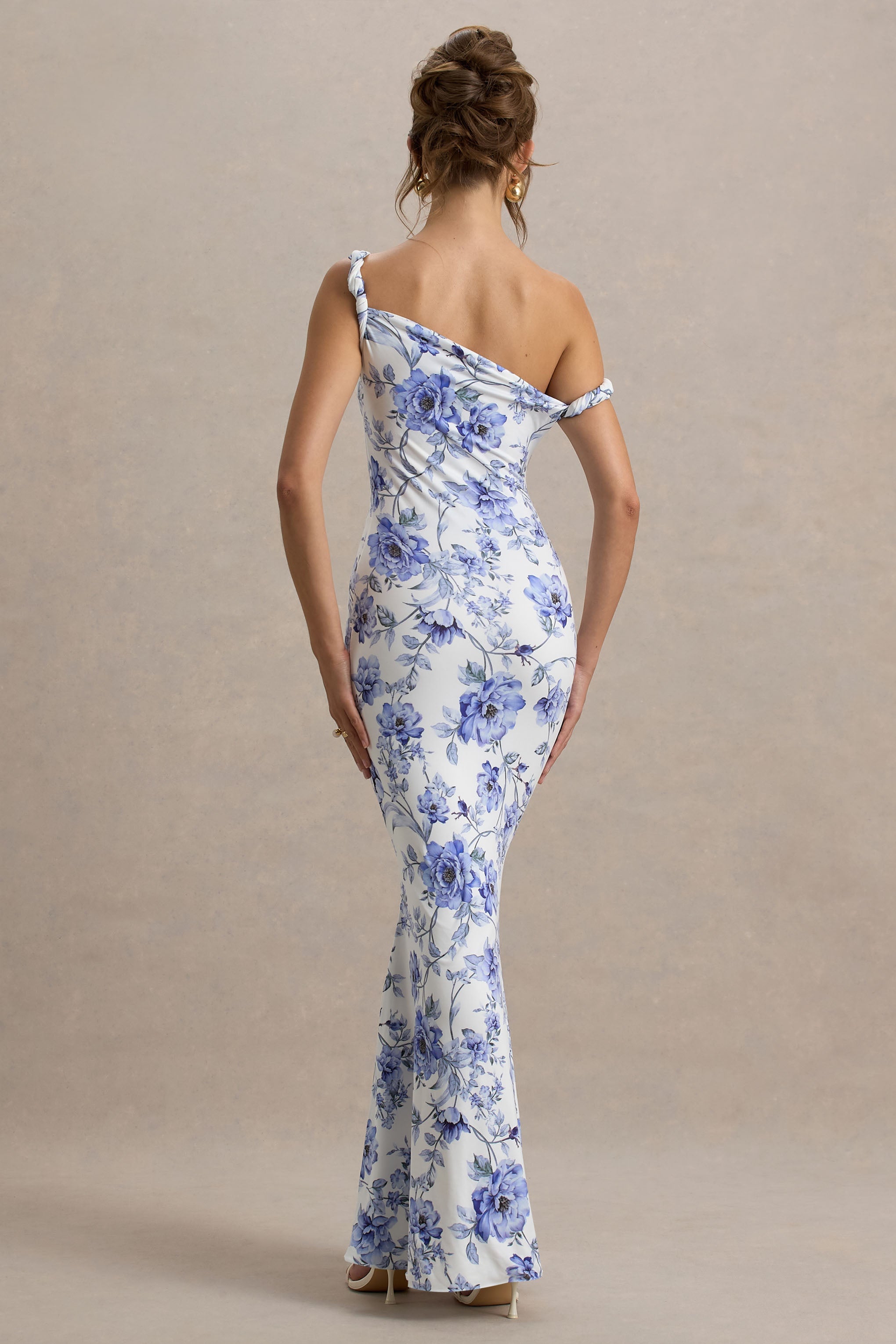 Lita | Blue Floral Print Twisted Asymmetric Maxi Dress