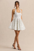 Peggy | White & Black Polka Dot Halter-Neck Skater Mini Dress