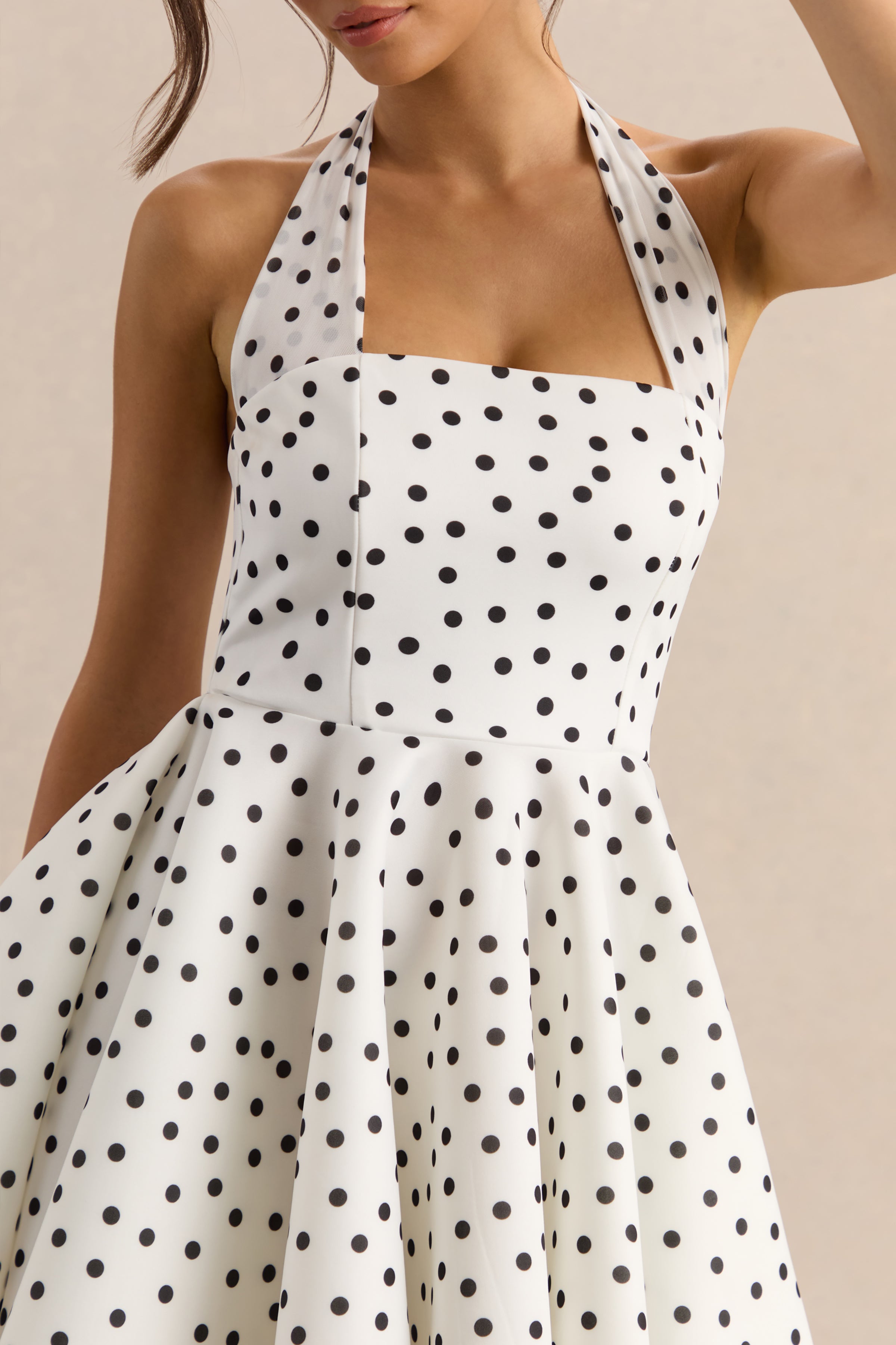 Peggy | White & Black Polka Dot Halter-Neck Skater Mini Dress