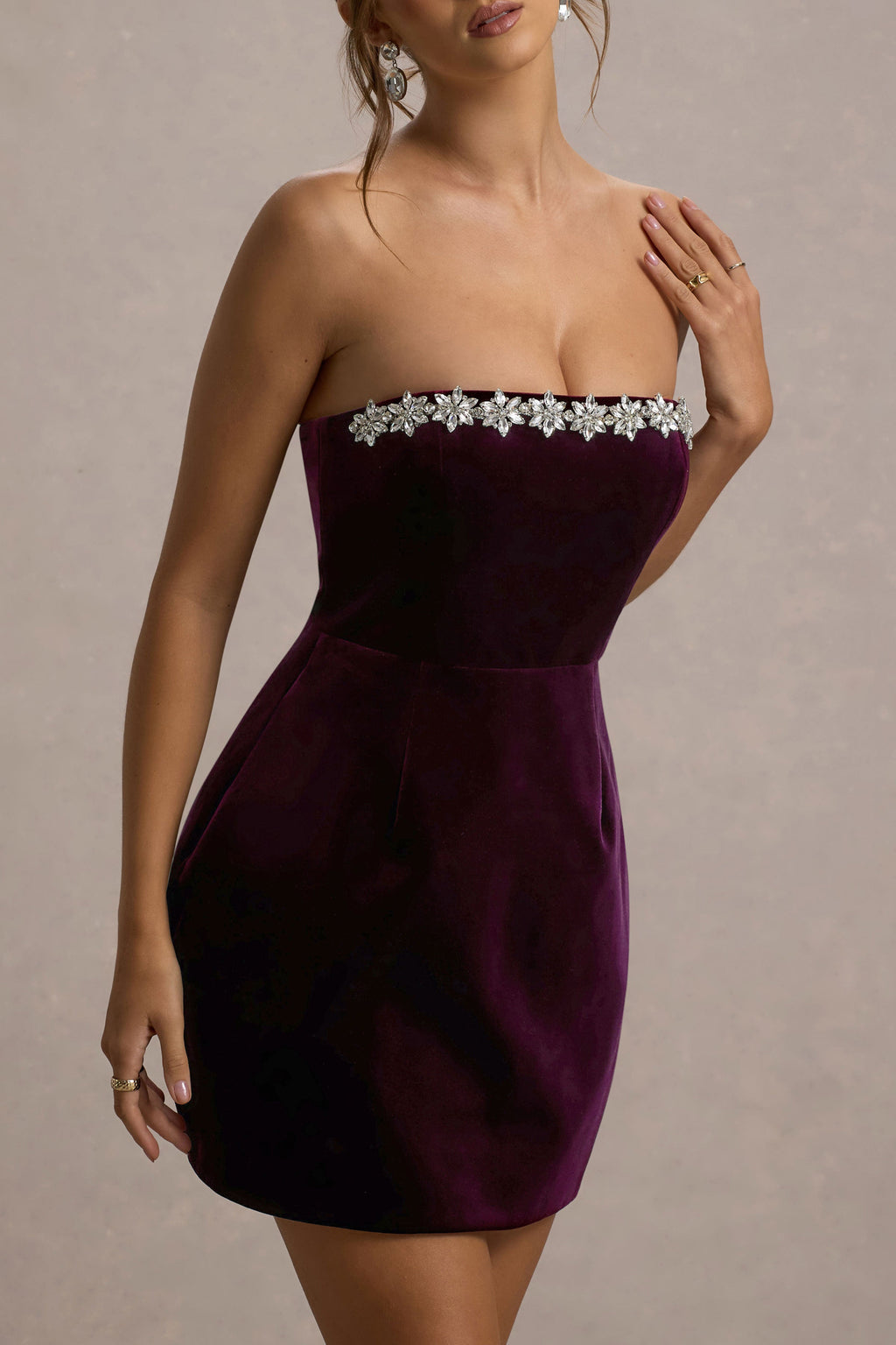 Naia | Port Velvet Embellished Bandeau Mini Dress
