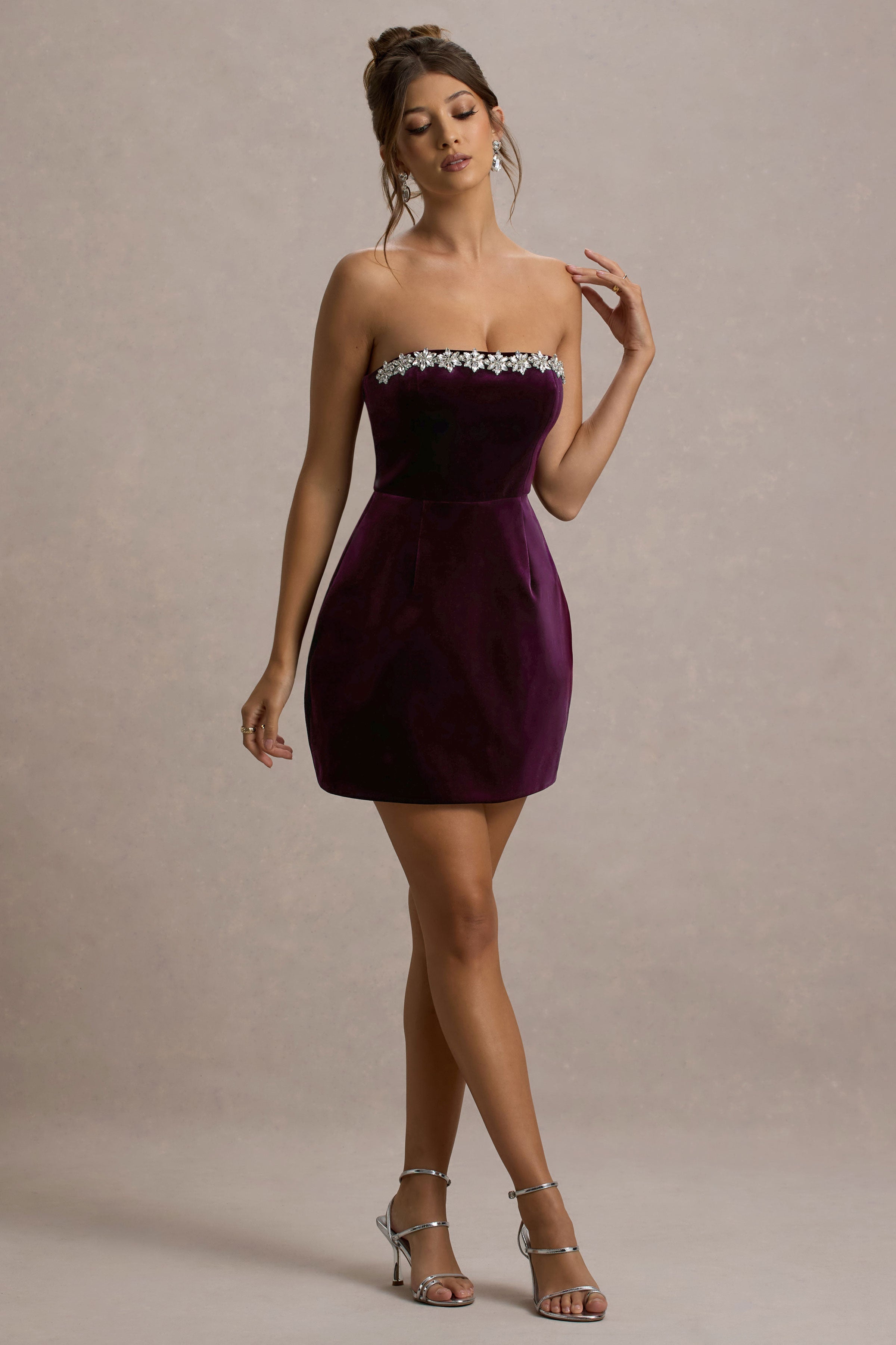 Naia | Port Velvet Embellished Bandeau Mini Dress