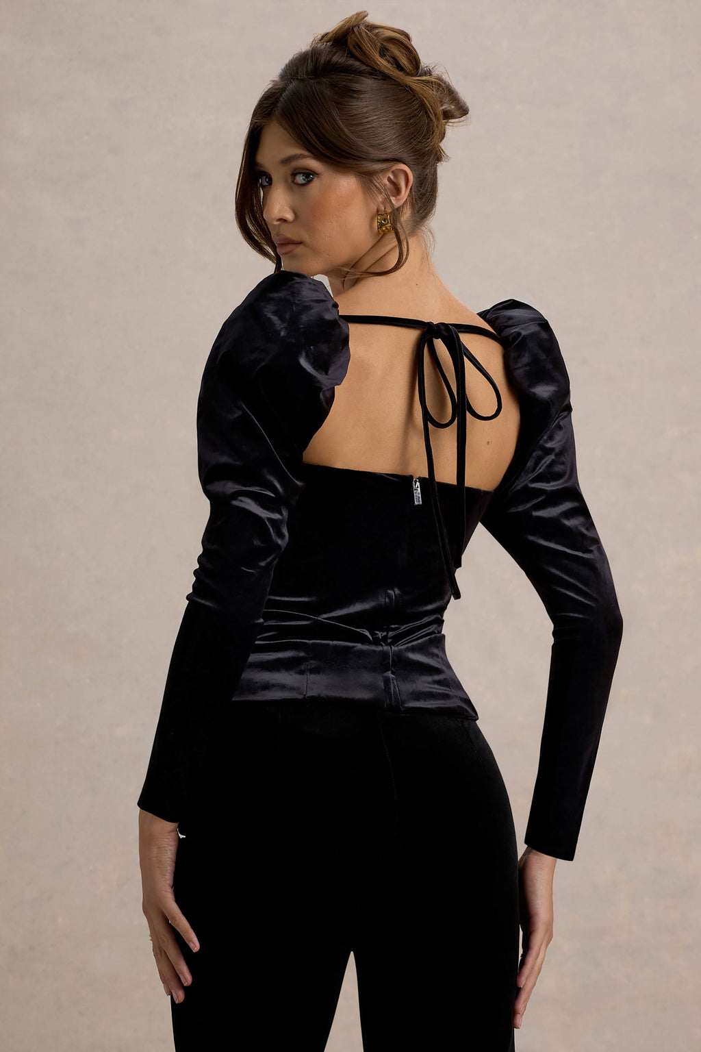 Tazmin | Black Velvet Embellished Square-Neck Top