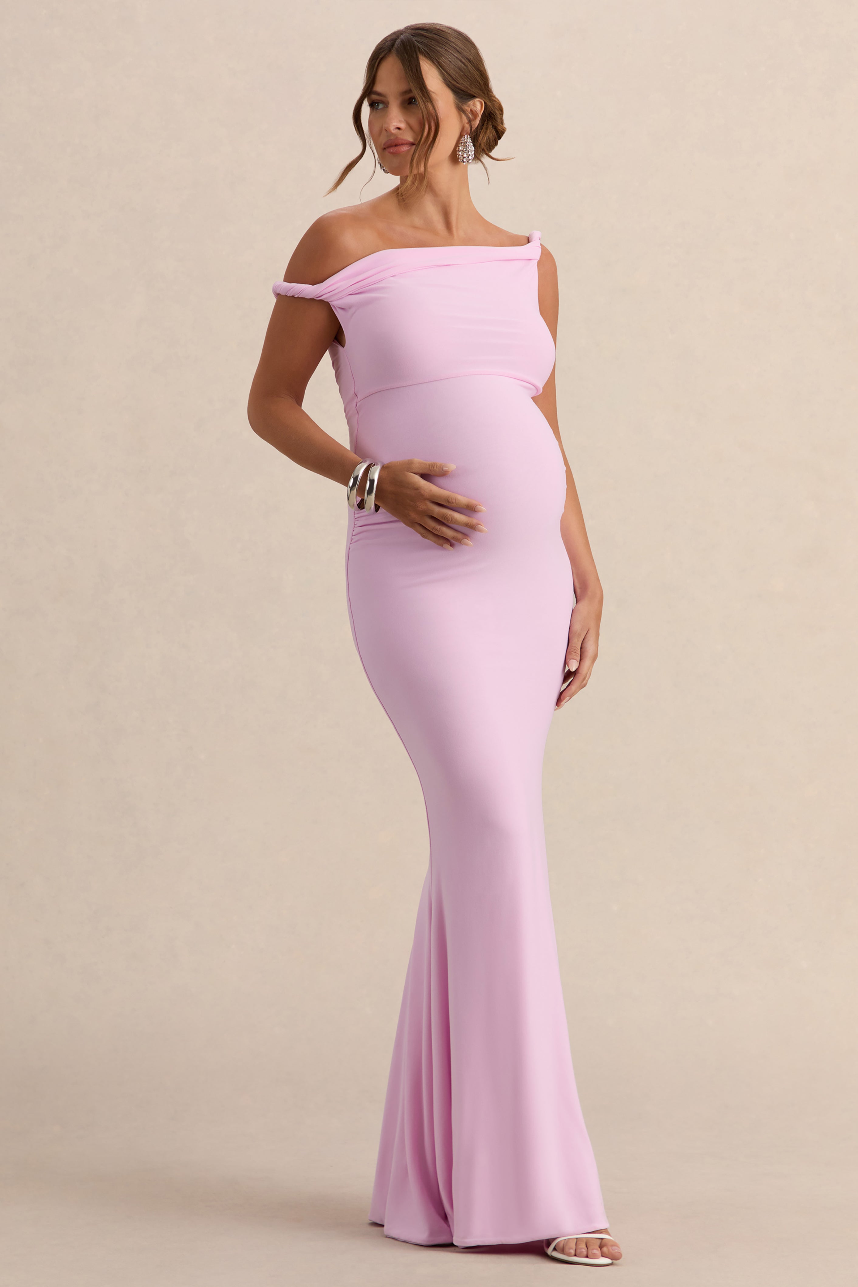 Lita | Pink Twisted Asymmetric Maternity Maxi Dress