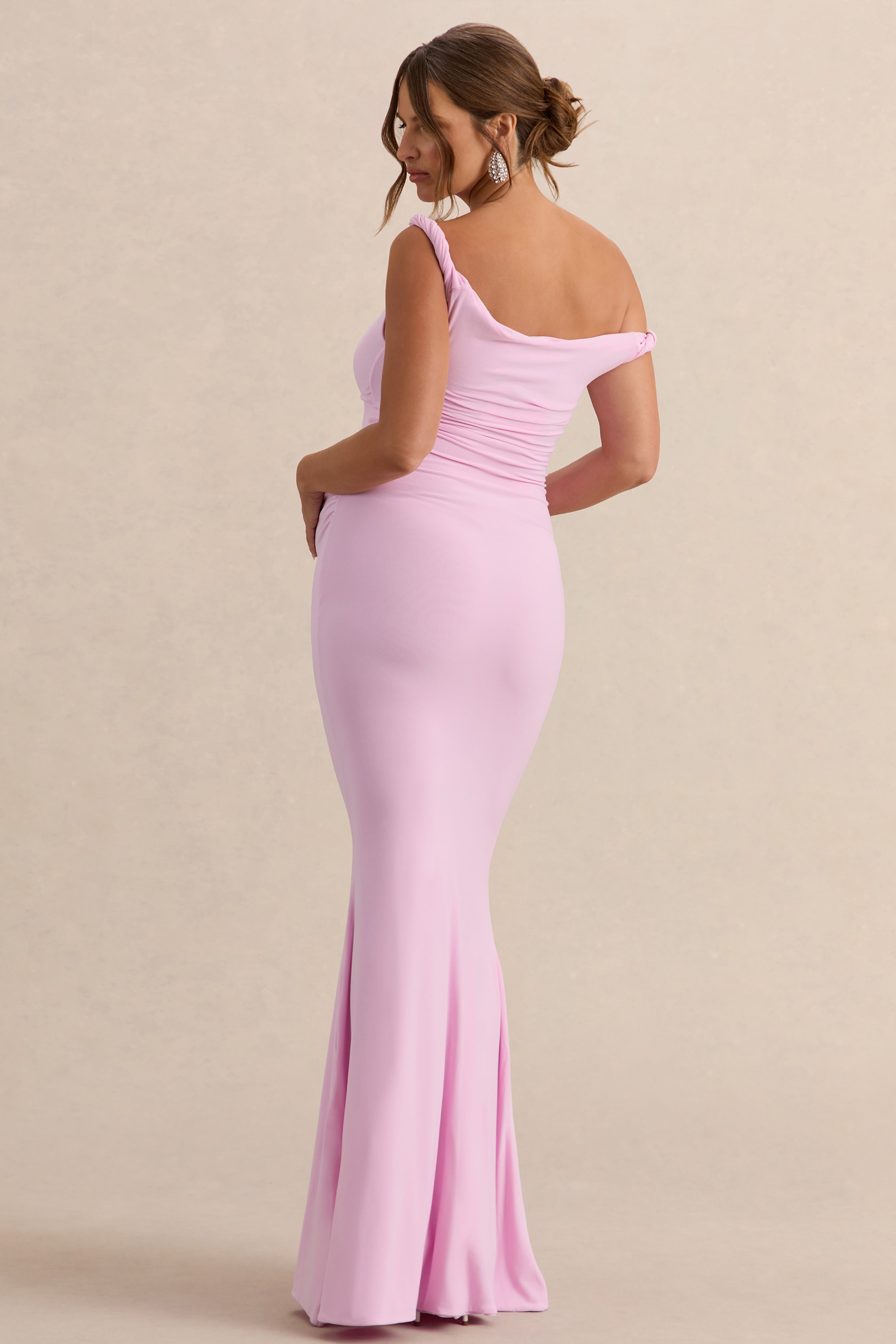 Lita | Pink Twisted Asymmetric Maternity Maxi Dress
