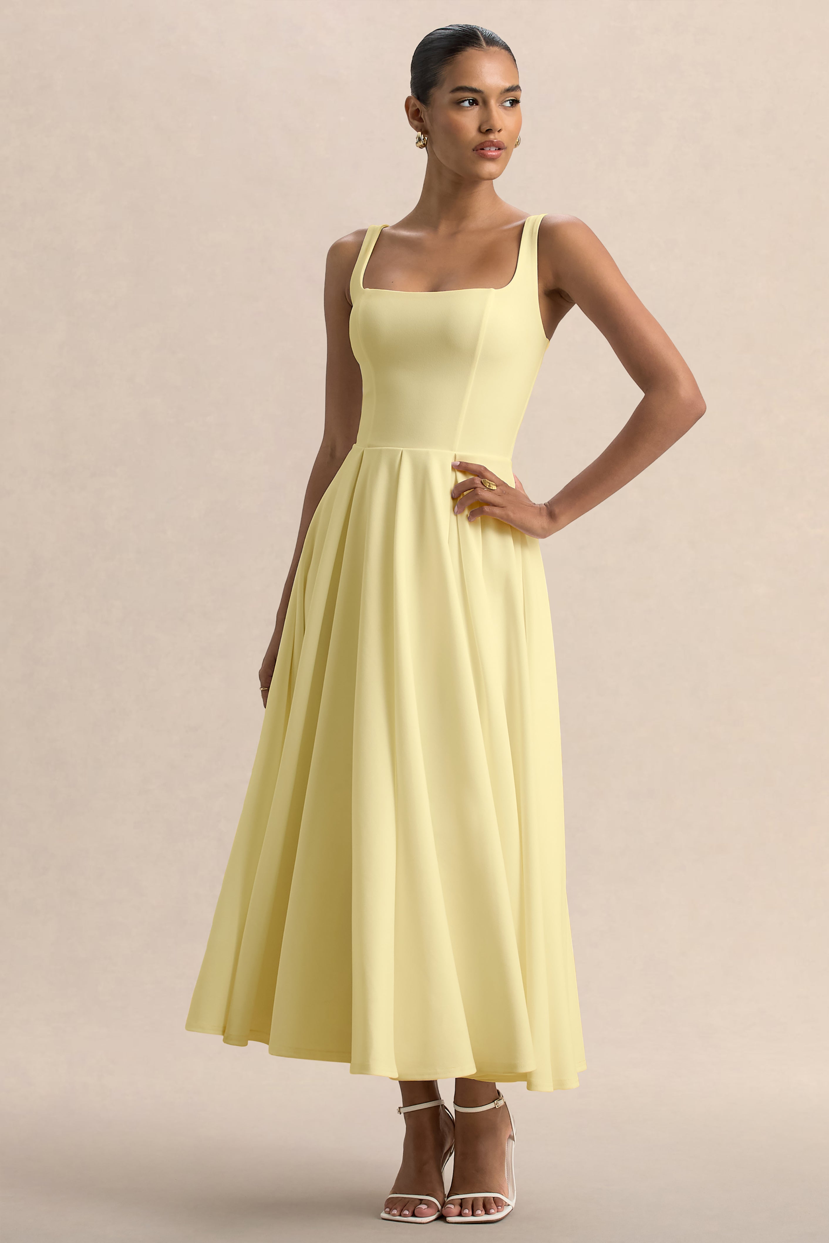 Parina | Lemon Strappy Volume-Hem Midi Dress