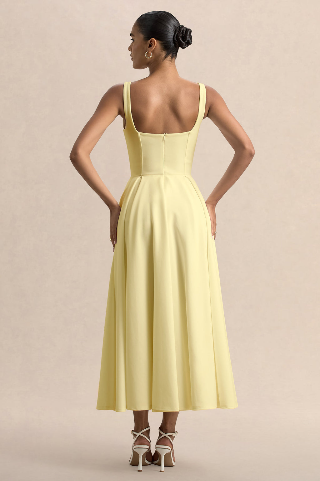 Parina | Lemon Strappy Volume-Hem Midi Dress