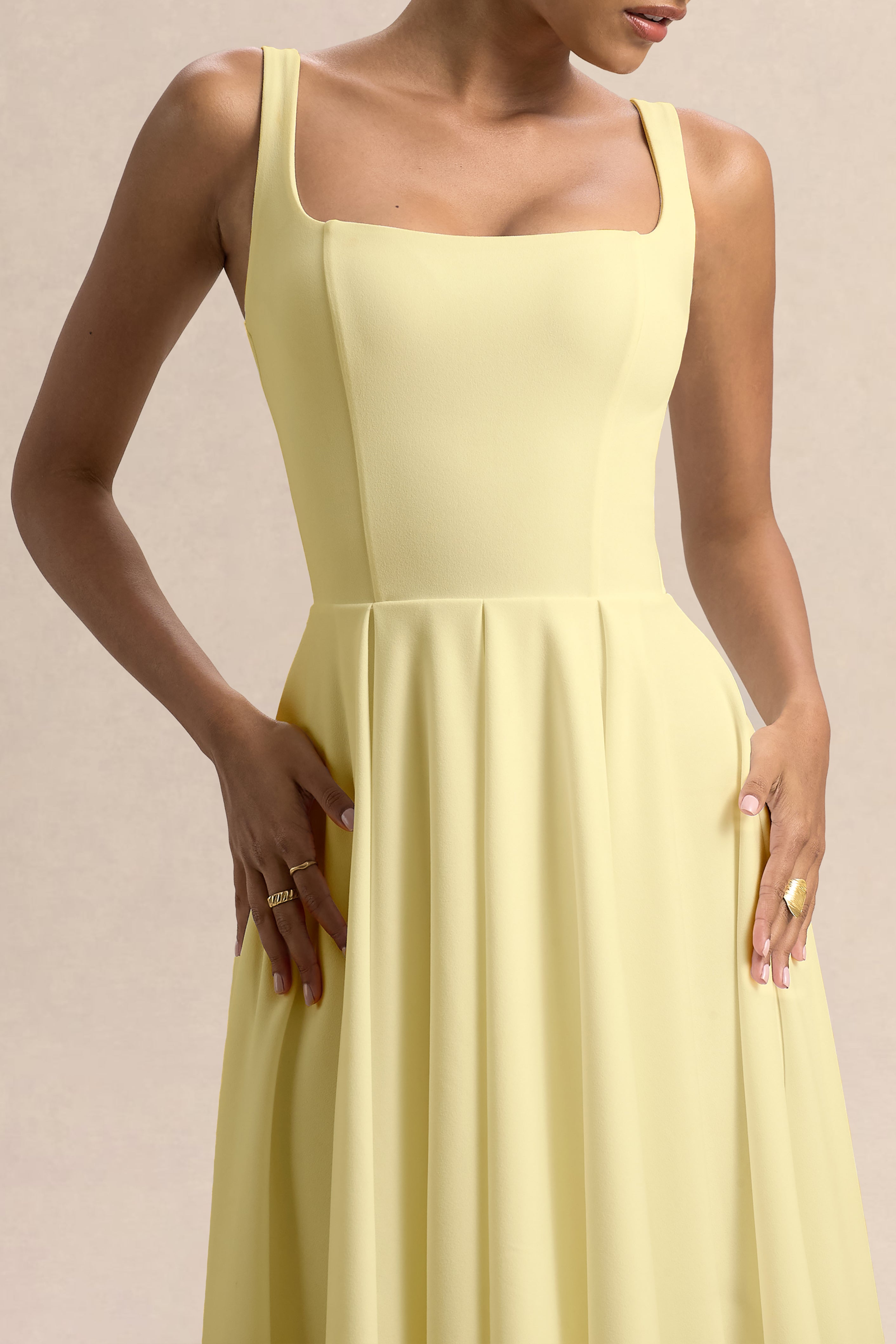 Parina | Lemon Strappy Volume-Hem Midi Dress