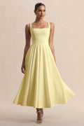 Parina | Lemon Strappy Volume-Hem Midi Dress