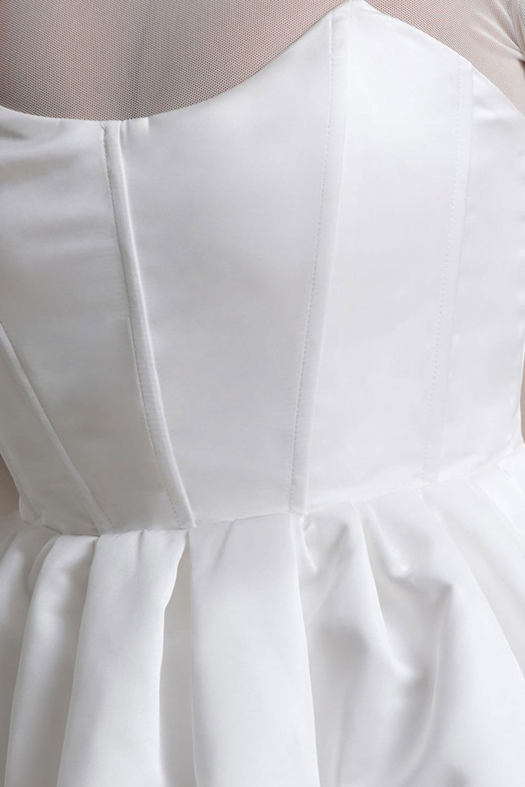 Tinkerbell | White Satin Long-Sleeve Puffball Mini Dress