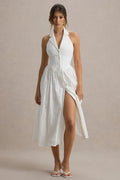 Jezebel | White Lace Plunge-Neck Collared Midi Dress