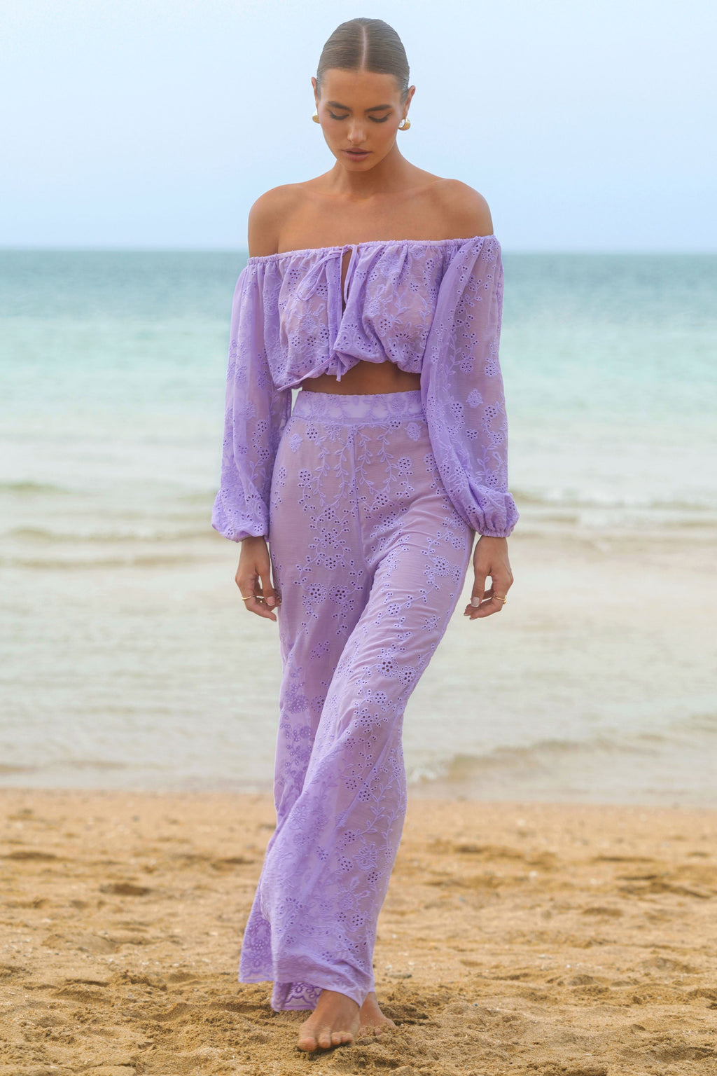 Fantini | Lilac Broidery Wide-Leg Trousers
