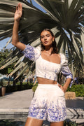 Bibi | Wisteria Print Puff-Sleeve Top