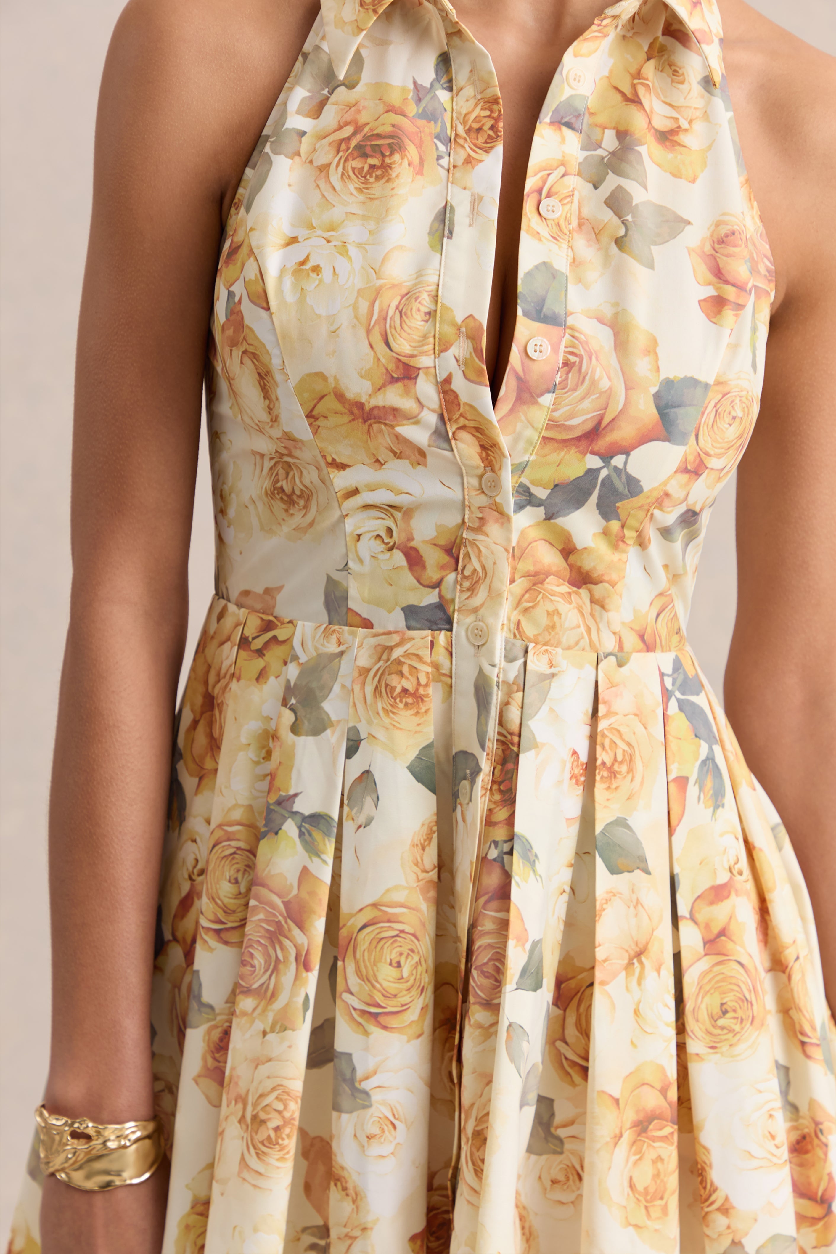 Paulie | Lemon Rose Print Poplin Skater Mini Dress