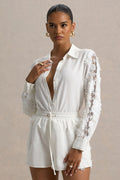 Coconut | Ecru Button-Up Shirt With Lace Detail