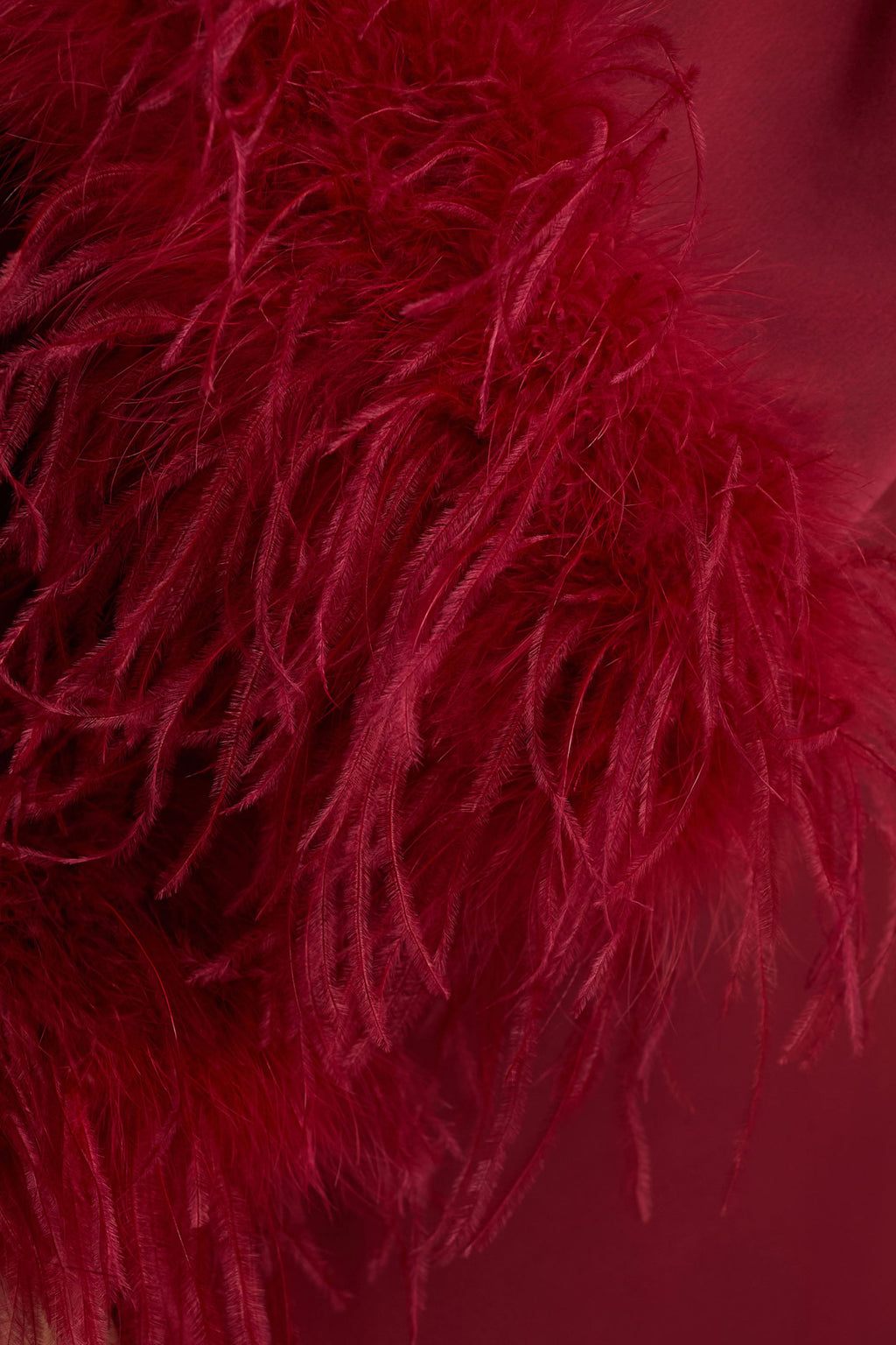 Adella | Burgundy Satin Feather-Trim Maxi Dress
