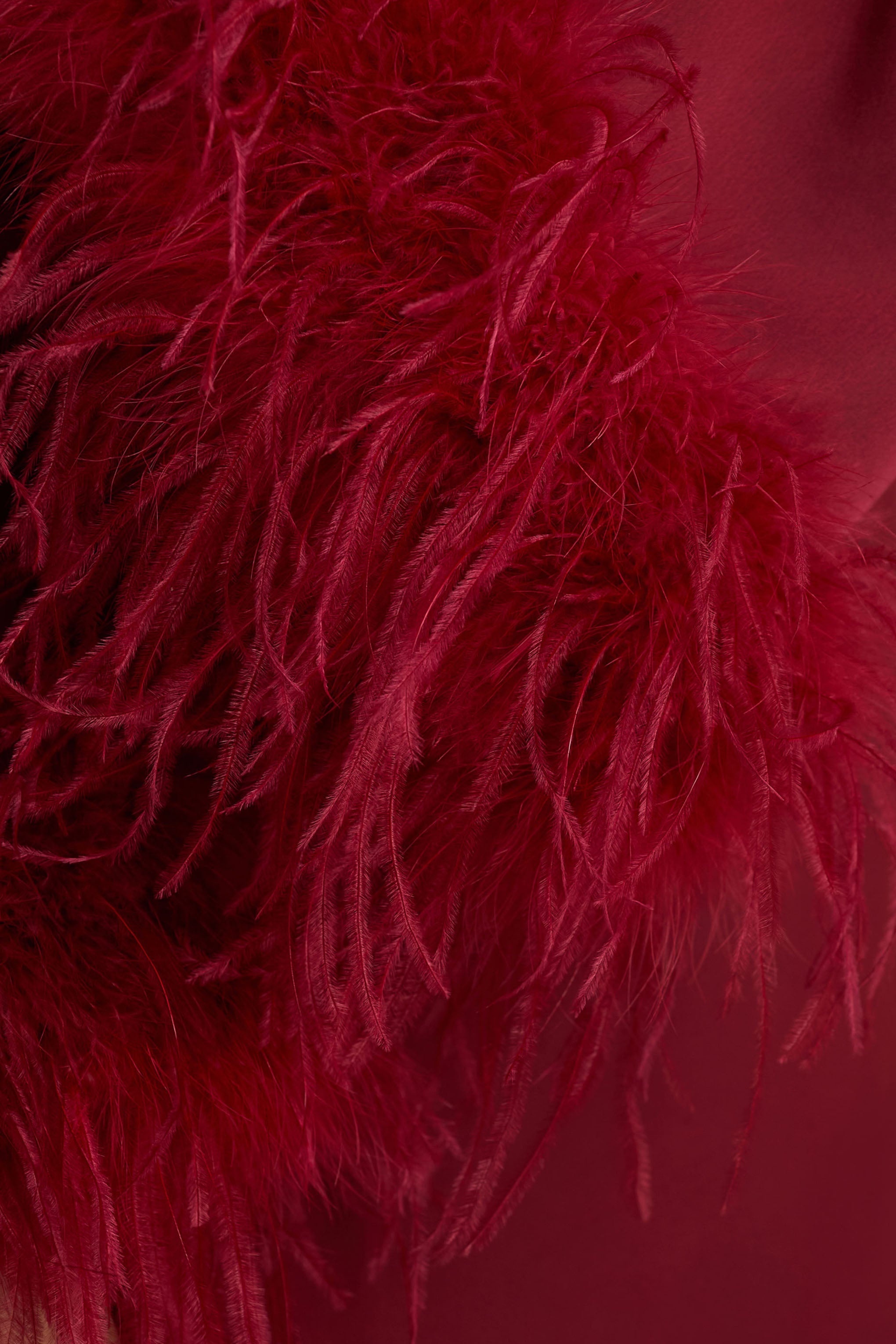 Adella | Burgundy Satin Feather-Trim Maxi Dress