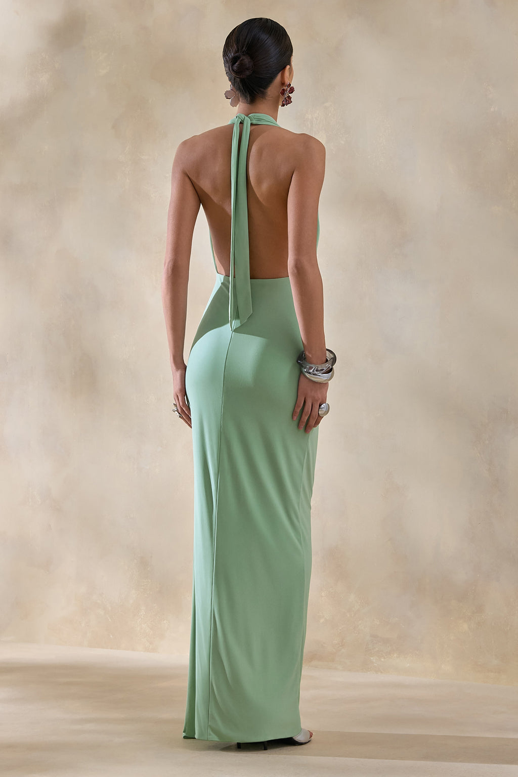 Rosina | Sage Halter-Neck Draped Maxi Dress With Sash