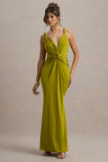 Santez | Green Twisted Plunge-Neck Maxi Dress