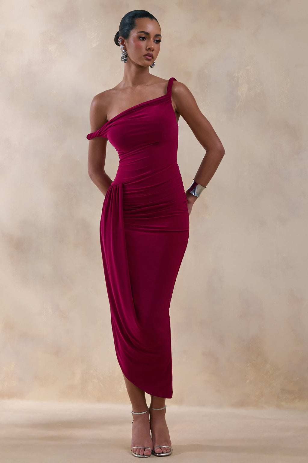 Angelique | Burgundy Twisted Asymmetric Maxi Dress