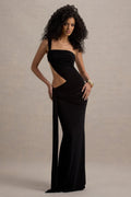 Giovanna | Black Asymmetric Maxi Dress With Wrap Skirt