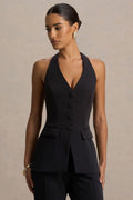 Tecla | Black Button-Up Tailored Waistcoat
