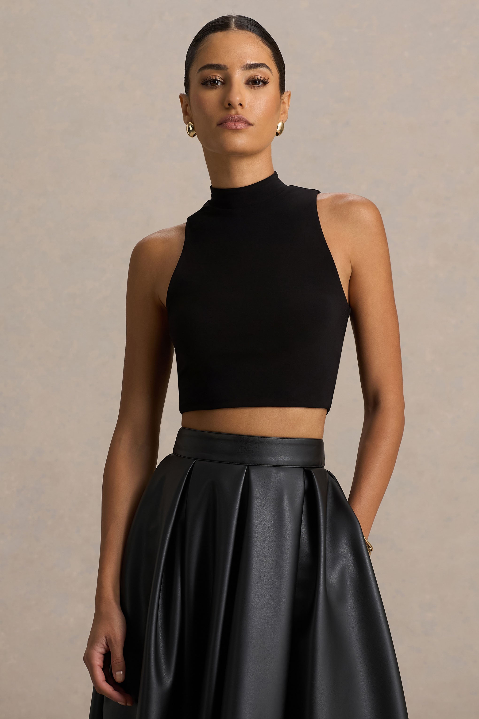 Sian | Black High-Neck Crop Top