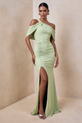 Nala | Mint Asymmetric-Neck Maxi Dress With Gathered Detailing