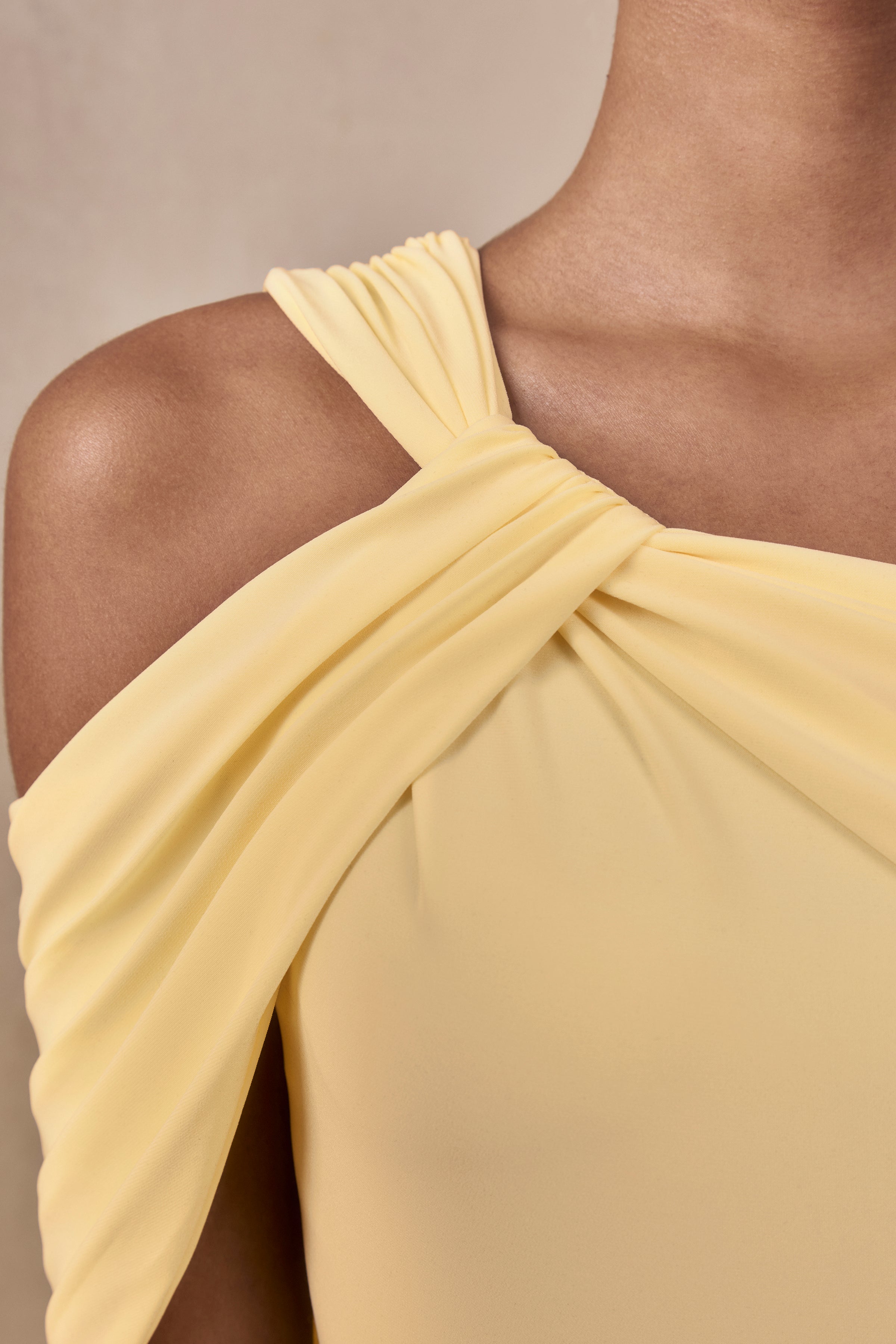 Nala | Lemon Asymmetric-Neck Maxi Dress With Gathered Detailing