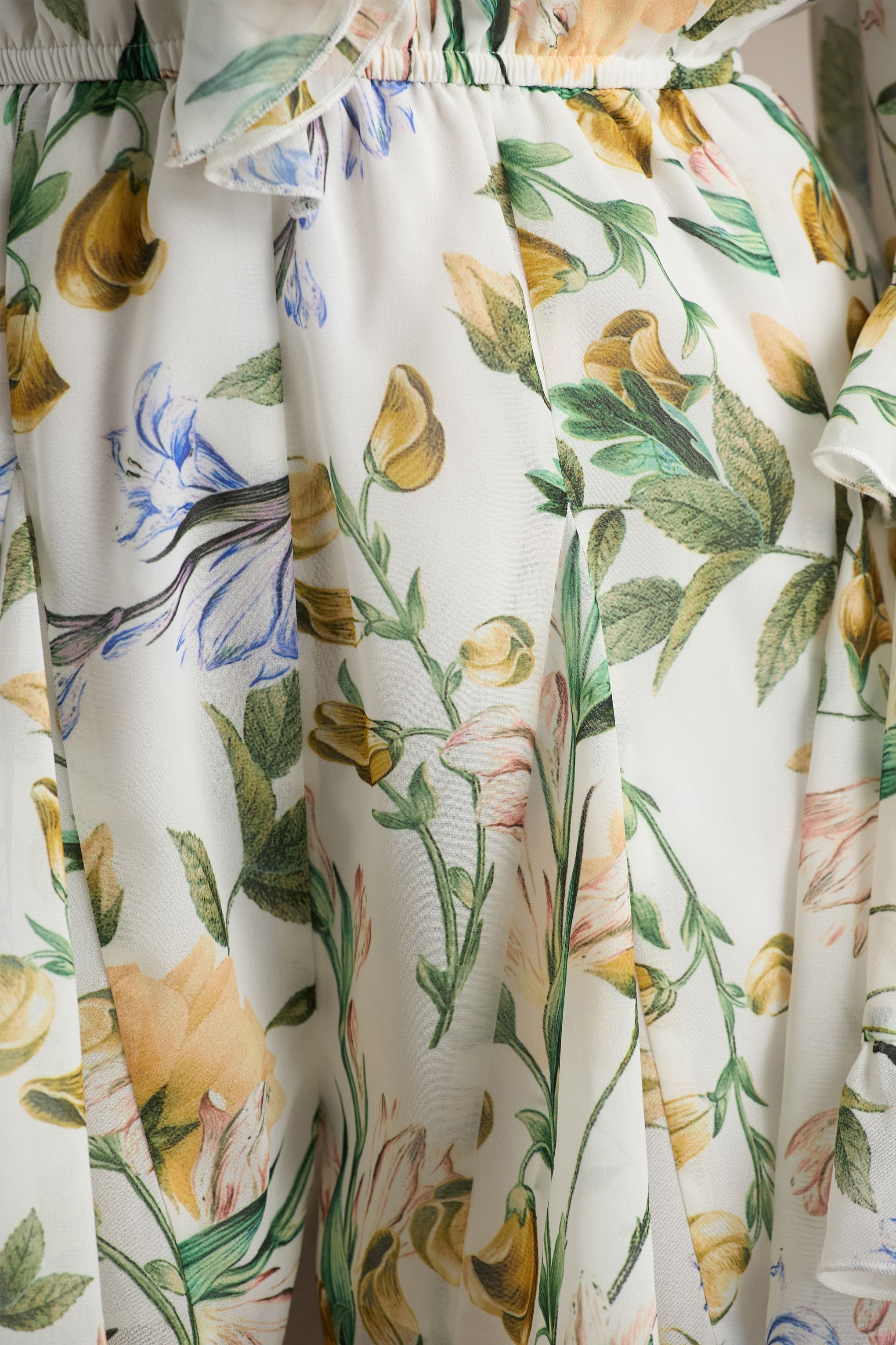 Anaya | Lemon Floral Print Chiffon Playsuit With Long Sleeves