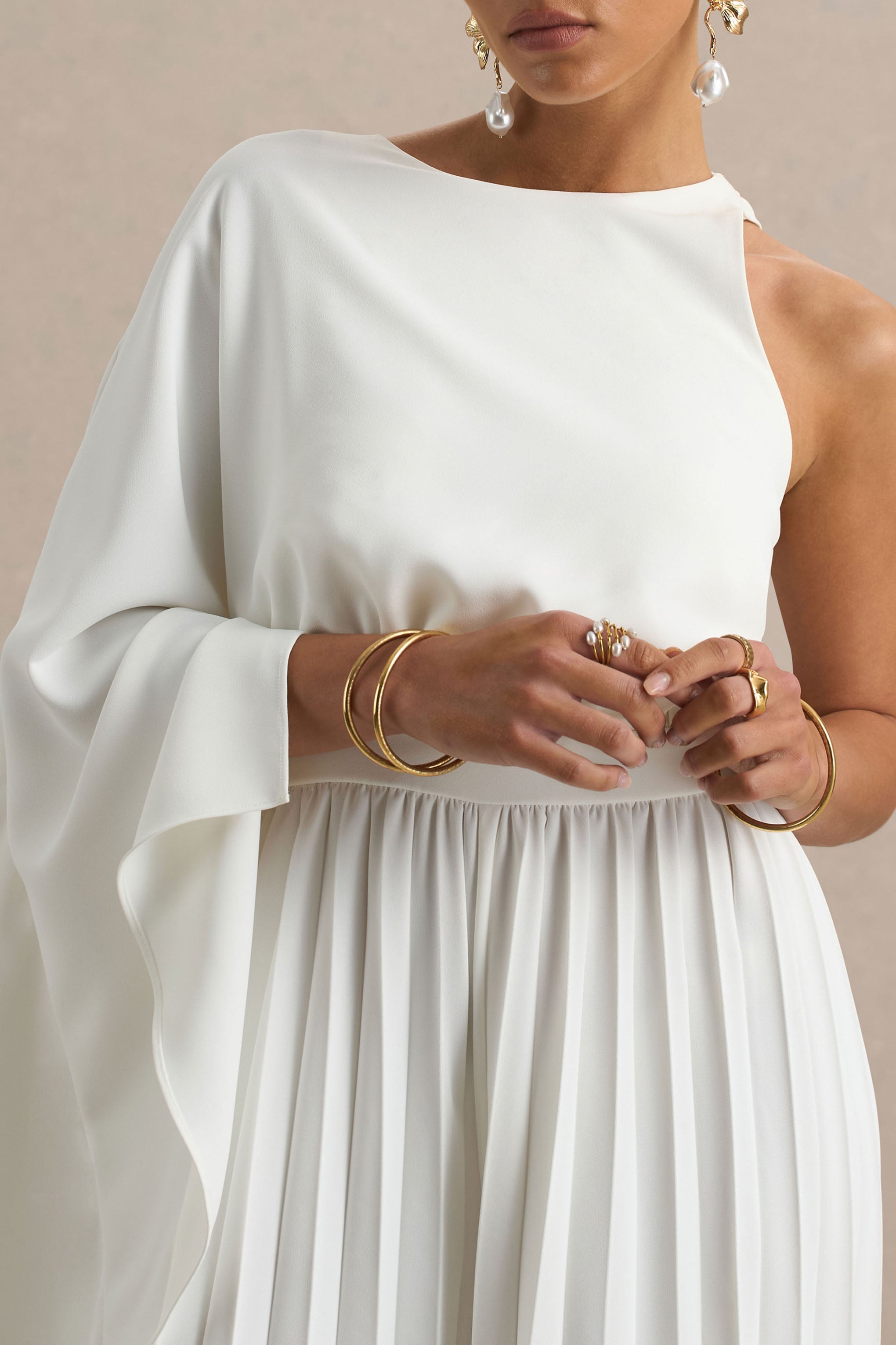 Paradise | White Cape-Sleeve Jumpsuit