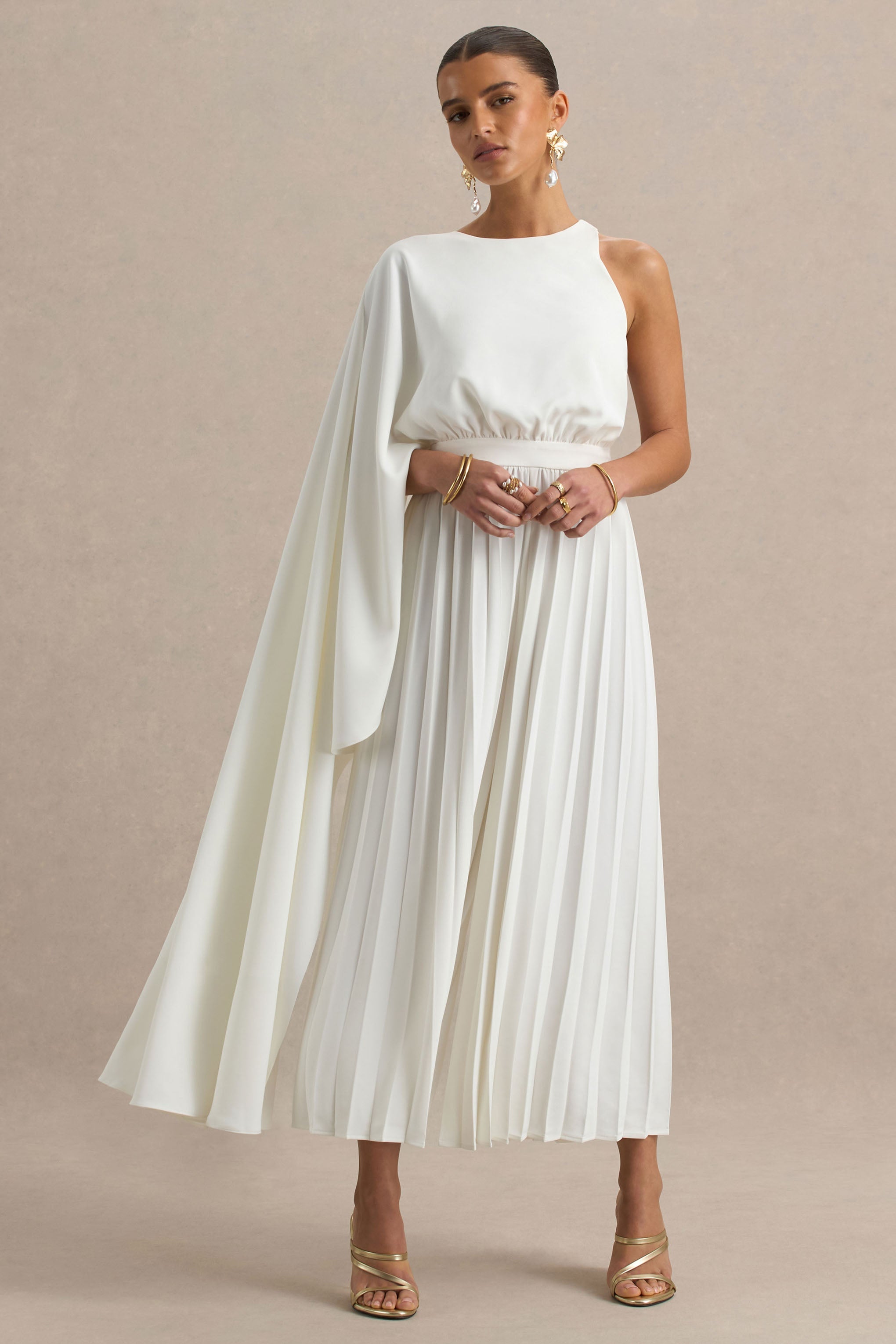 Paradise | White Cape-Sleeve Jumpsuit