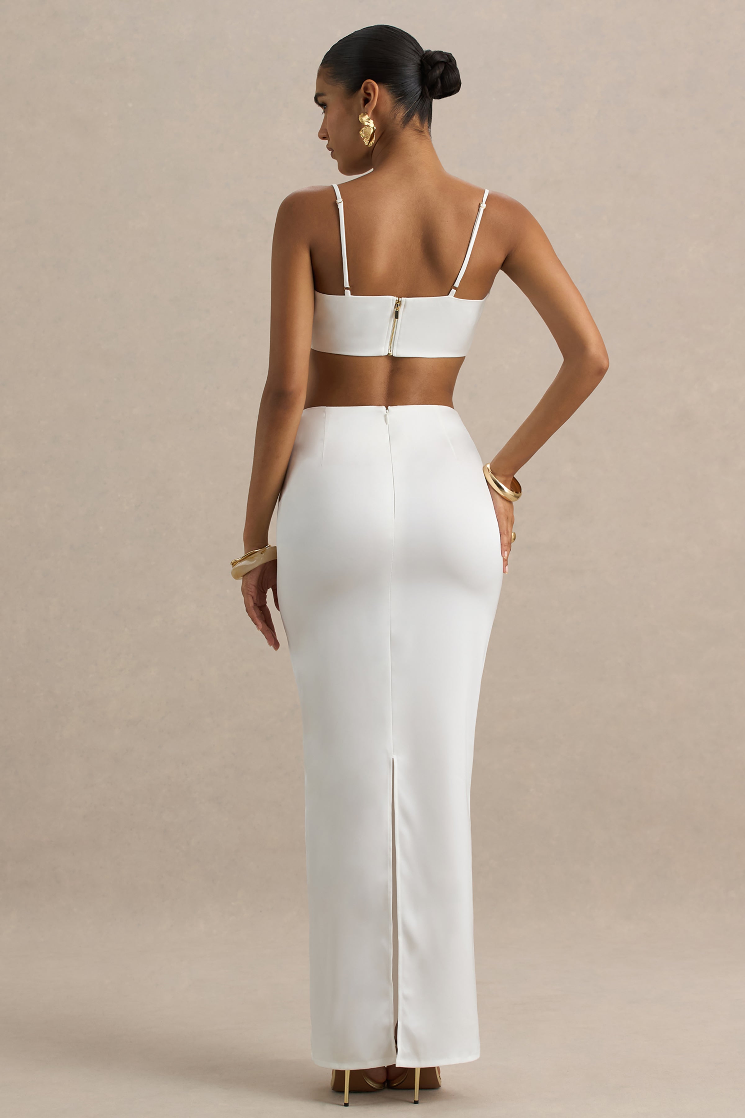 Rosita | White Ruched Maxi Skirt