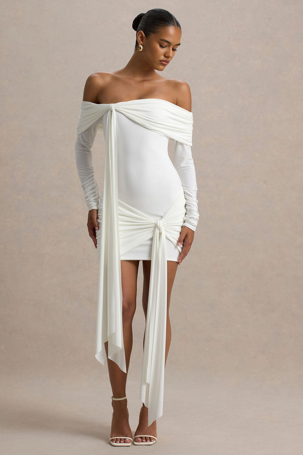 Essie | White Bardot Wrap Mini Dress With Sash Detail