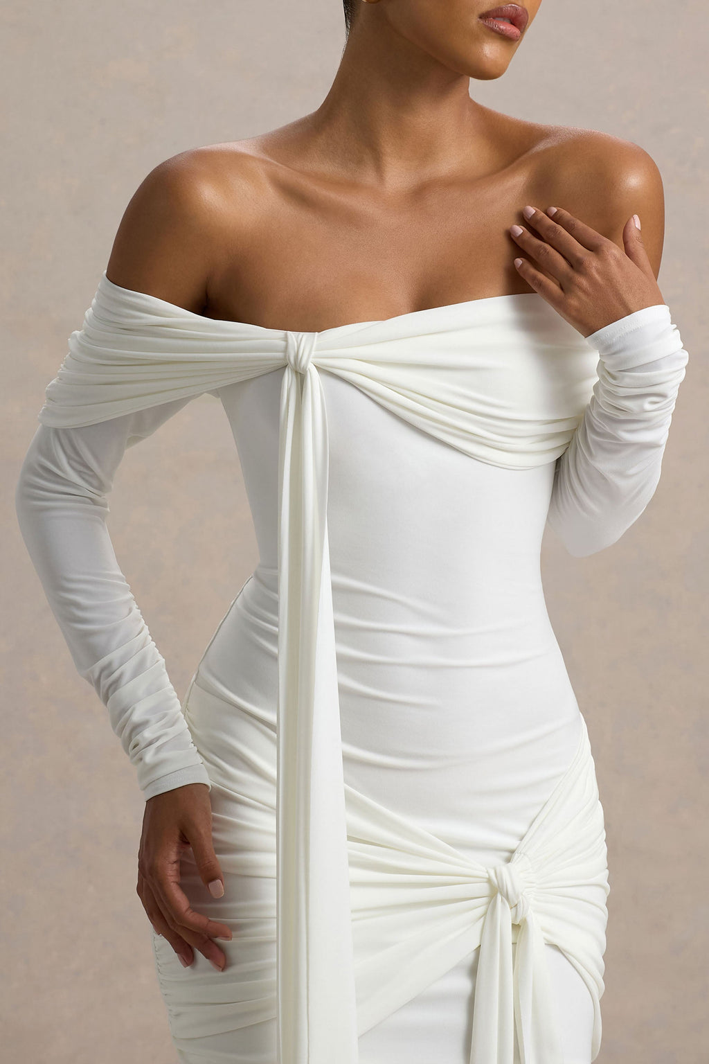 Essie | White Bardot Wrap Mini Dress With Sash Detail
