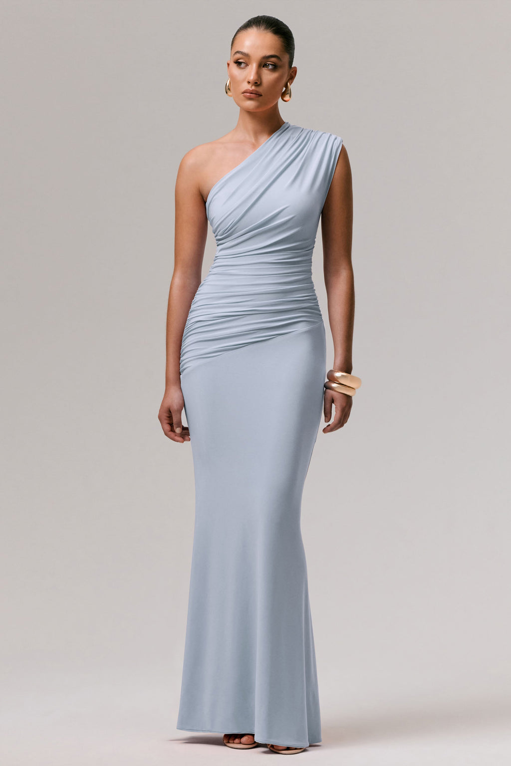 Mardi | Powder Blue Asymmetric Maxi Dress With Ruching