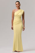 Mardi | Lemon Asymmetric Maxi Dress With Ruching